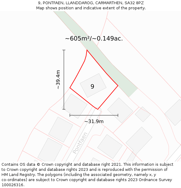 9, PONTFAEN, LLANDDAROG, CARMARTHEN, SA32 8PZ: Plot and title map