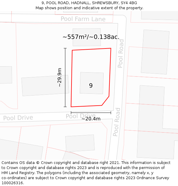 9, POOL ROAD, HADNALL, SHREWSBURY, SY4 4BG: Plot and title map