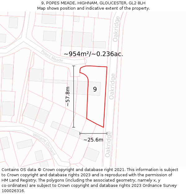 9, POPES MEADE, HIGHNAM, GLOUCESTER, GL2 8LH: Plot and title map