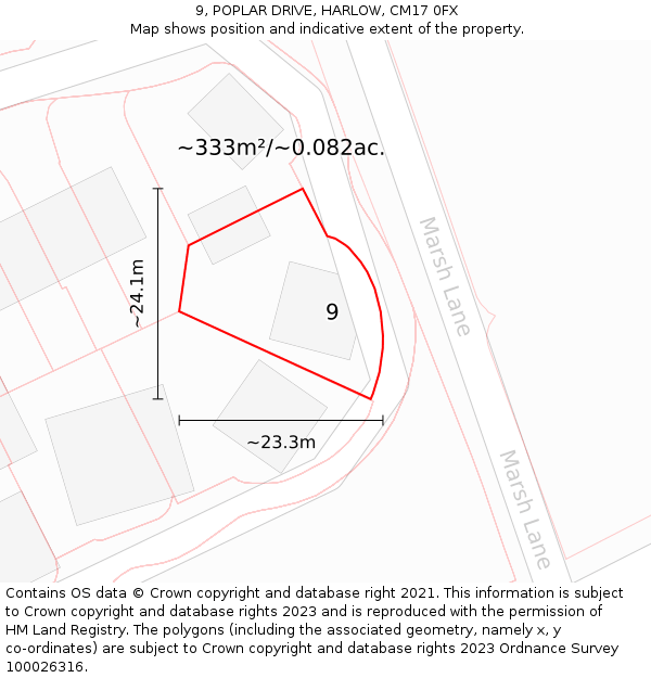 9, POPLAR DRIVE, HARLOW, CM17 0FX: Plot and title map