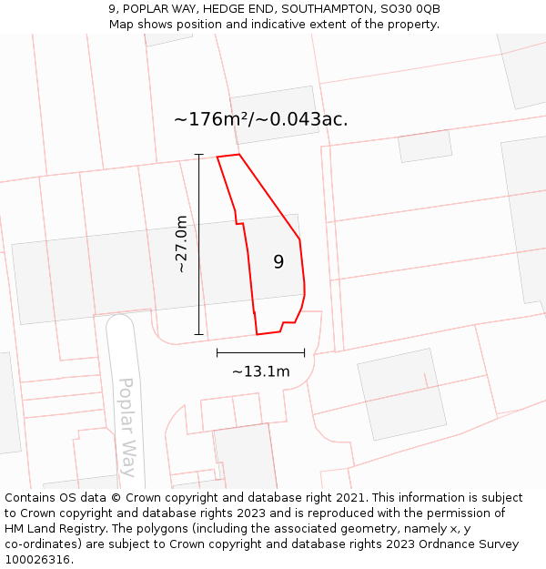 9, POPLAR WAY, HEDGE END, SOUTHAMPTON, SO30 0QB: Plot and title map