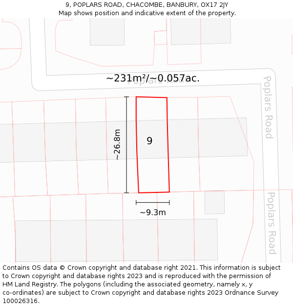 9, POPLARS ROAD, CHACOMBE, BANBURY, OX17 2JY: Plot and title map