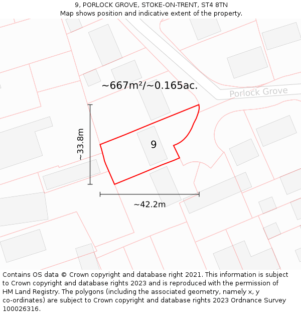 9, PORLOCK GROVE, STOKE-ON-TRENT, ST4 8TN: Plot and title map