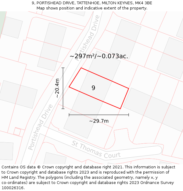 9, PORTISHEAD DRIVE, TATTENHOE, MILTON KEYNES, MK4 3BE: Plot and title map
