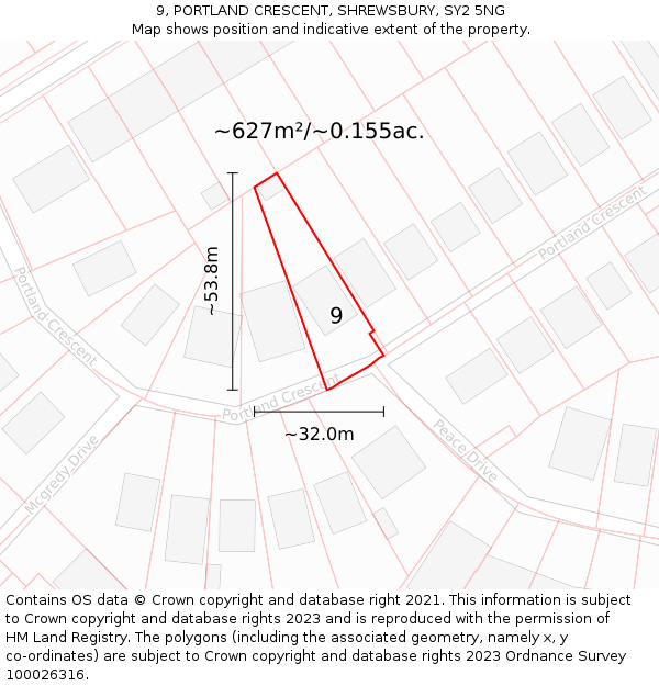 9, PORTLAND CRESCENT, SHREWSBURY, SY2 5NG: Plot and title map