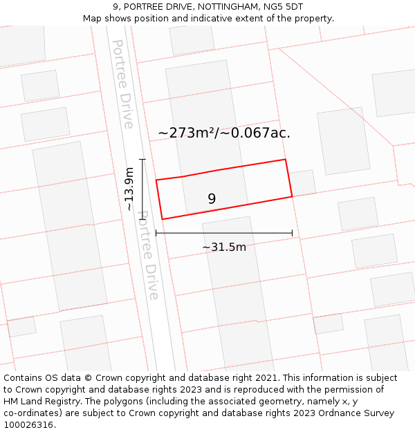 9, PORTREE DRIVE, NOTTINGHAM, NG5 5DT: Plot and title map