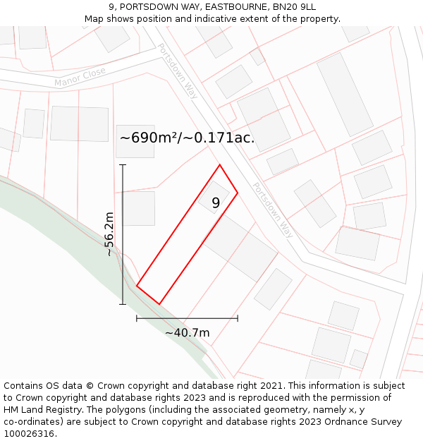 9, PORTSDOWN WAY, EASTBOURNE, BN20 9LL: Plot and title map