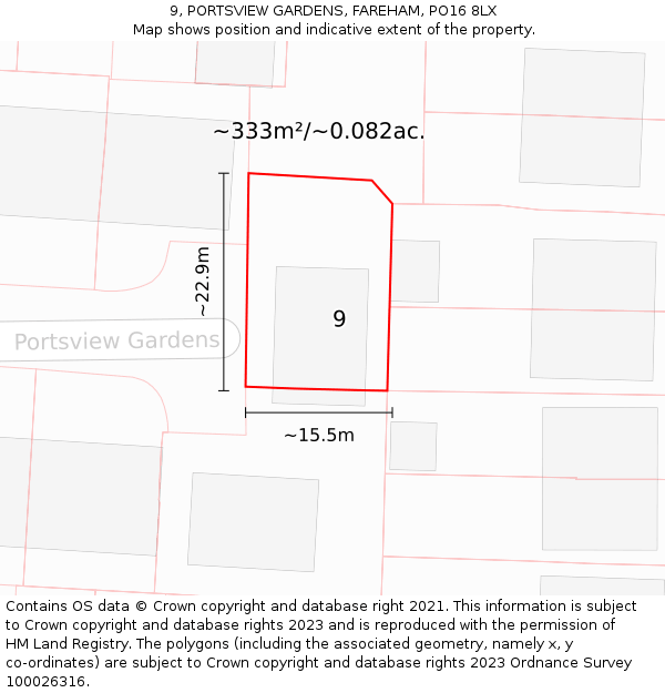9, PORTSVIEW GARDENS, FAREHAM, PO16 8LX: Plot and title map