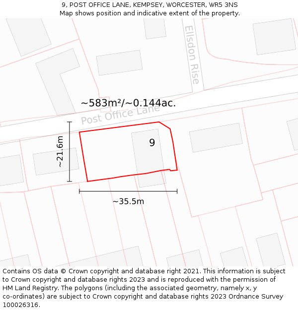 9, POST OFFICE LANE, KEMPSEY, WORCESTER, WR5 3NS: Plot and title map