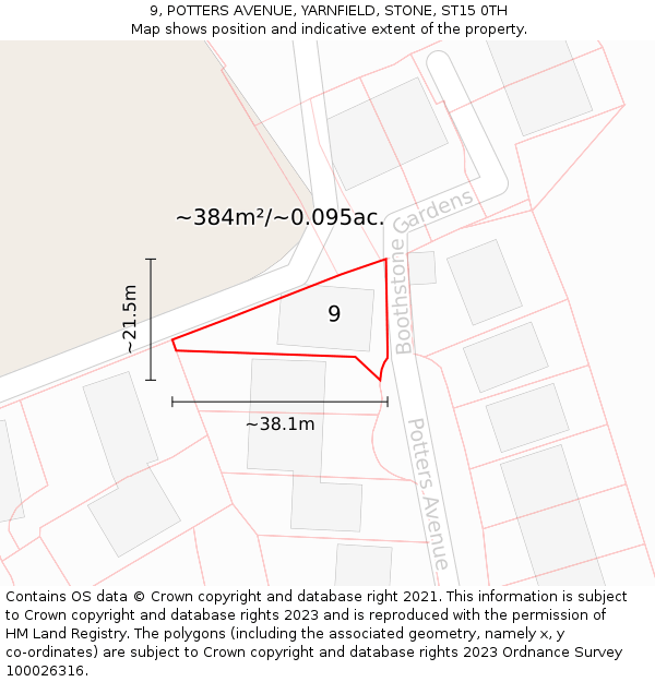 9, POTTERS AVENUE, YARNFIELD, STONE, ST15 0TH: Plot and title map