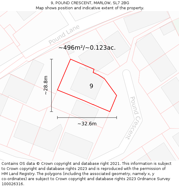 9, POUND CRESCENT, MARLOW, SL7 2BG: Plot and title map