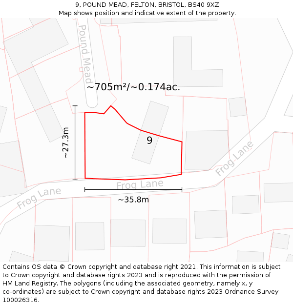 9, POUND MEAD, FELTON, BRISTOL, BS40 9XZ: Plot and title map