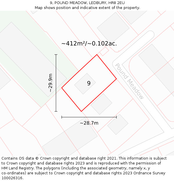 9, POUND MEADOW, LEDBURY, HR8 2EU: Plot and title map