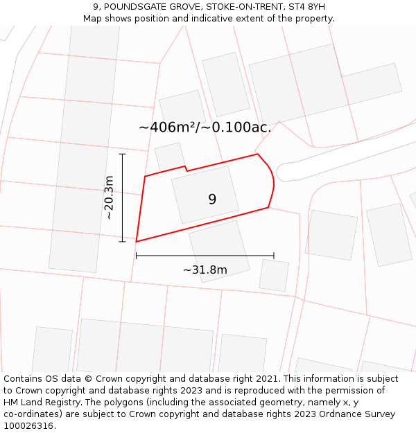 9, POUNDSGATE GROVE, STOKE-ON-TRENT, ST4 8YH: Plot and title map