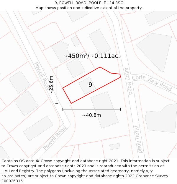 9, POWELL ROAD, POOLE, BH14 8SG: Plot and title map