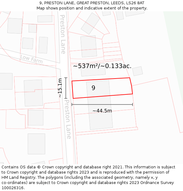 9, PRESTON LANE, GREAT PRESTON, LEEDS, LS26 8AT: Plot and title map