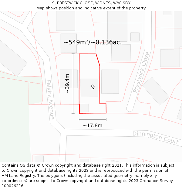 9, PRESTWICK CLOSE, WIDNES, WA8 9DY: Plot and title map