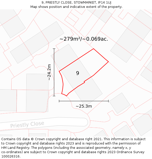 9, PRIESTLY CLOSE, STOWMARKET, IP14 1UJ: Plot and title map
