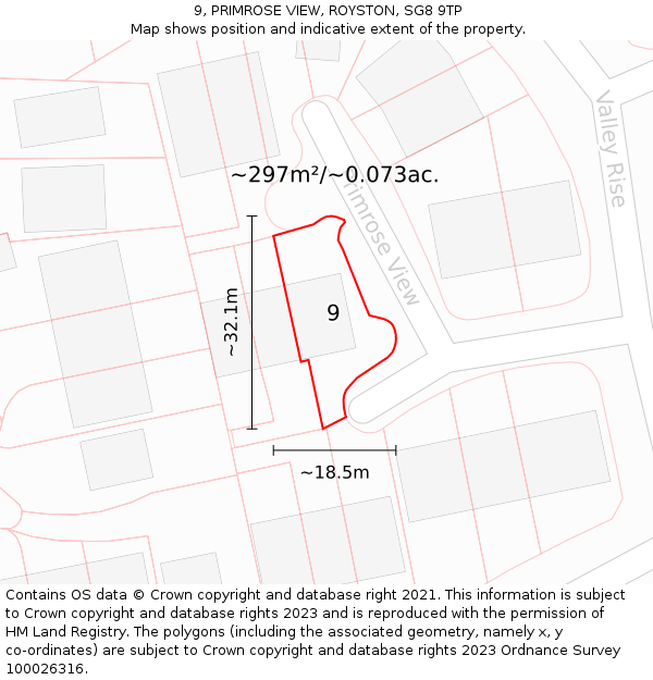 9, PRIMROSE VIEW, ROYSTON, SG8 9TP: Plot and title map