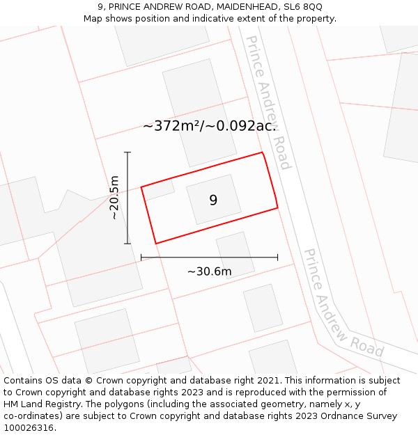 9, PRINCE ANDREW ROAD, MAIDENHEAD, SL6 8QQ: Plot and title map