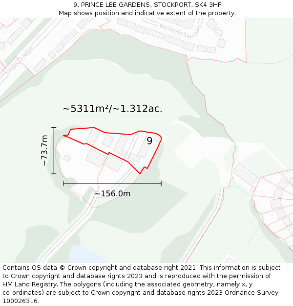 9, PRINCE LEE GARDENS, STOCKPORT, SK4 3HF: Plot and title map