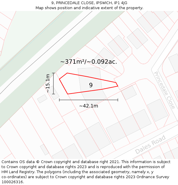 9, PRINCEDALE CLOSE, IPSWICH, IP1 4JG: Plot and title map