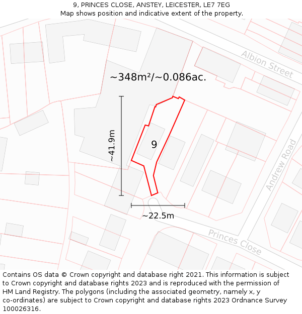 9, PRINCES CLOSE, ANSTEY, LEICESTER, LE7 7EG: Plot and title map