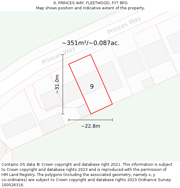 9, PRINCES WAY, FLEETWOOD, FY7 8PG: Plot and title map