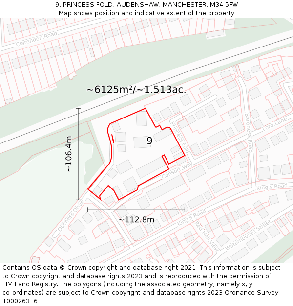 9, PRINCESS FOLD, AUDENSHAW, MANCHESTER, M34 5FW: Plot and title map