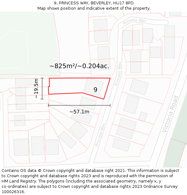 9, PRINCESS WAY, BEVERLEY, HU17 8PD: Plot and title map