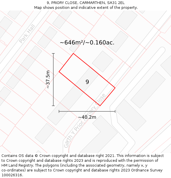 9, PRIORY CLOSE, CARMARTHEN, SA31 2EL: Plot and title map