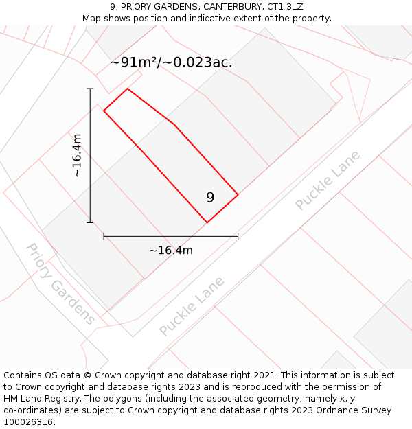 9, PRIORY GARDENS, CANTERBURY, CT1 3LZ: Plot and title map