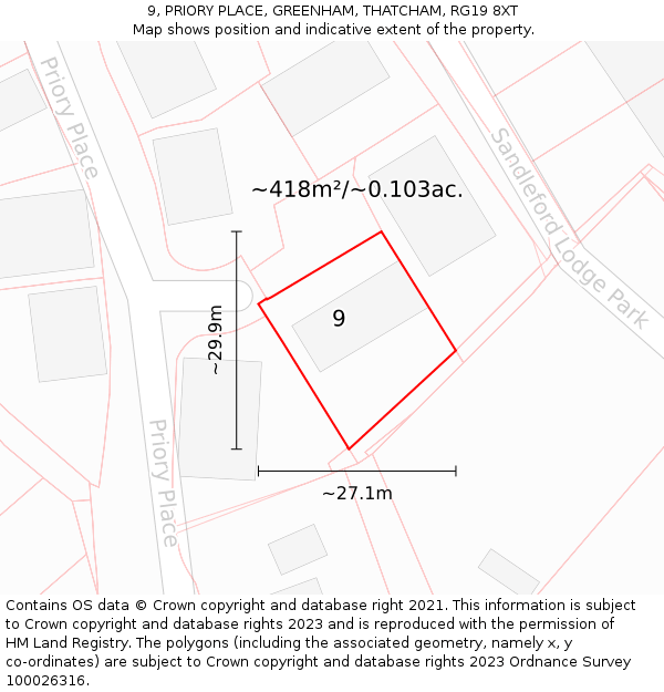 9, PRIORY PLACE, GREENHAM, THATCHAM, RG19 8XT: Plot and title map