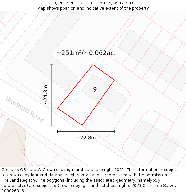 9, PROSPECT COURT, BATLEY, WF17 5LD: Plot and title map