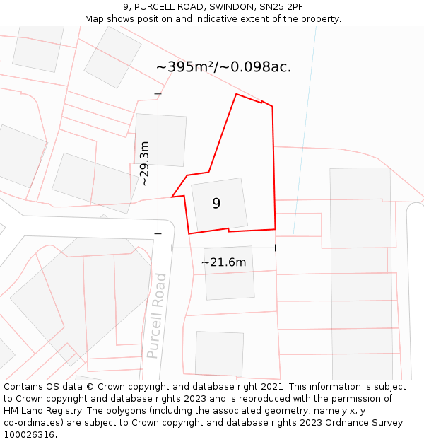 9, PURCELL ROAD, SWINDON, SN25 2PF: Plot and title map