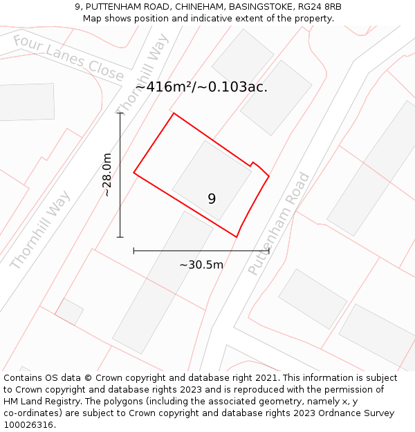 9, PUTTENHAM ROAD, CHINEHAM, BASINGSTOKE, RG24 8RB: Plot and title map