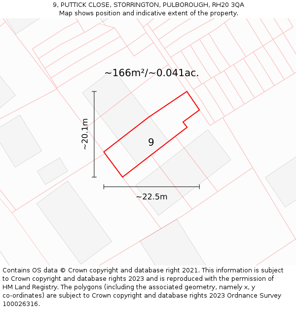 9, PUTTICK CLOSE, STORRINGTON, PULBOROUGH, RH20 3QA: Plot and title map