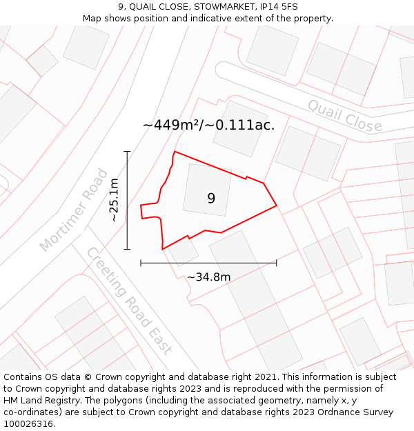 9, QUAIL CLOSE, STOWMARKET, IP14 5FS: Plot and title map