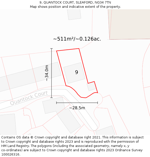 9, QUANTOCK COURT, SLEAFORD, NG34 7TN: Plot and title map