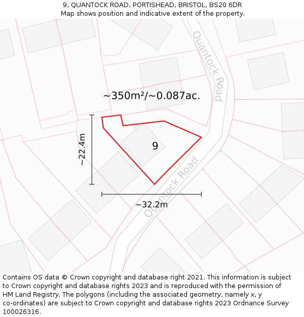 9, QUANTOCK ROAD, PORTISHEAD, BRISTOL, BS20 6DR: Plot and title map