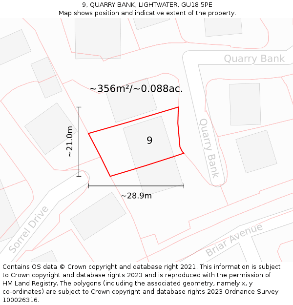 9, QUARRY BANK, LIGHTWATER, GU18 5PE: Plot and title map