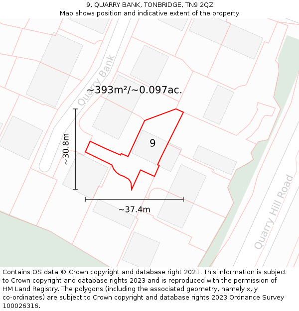 9, QUARRY BANK, TONBRIDGE, TN9 2QZ: Plot and title map