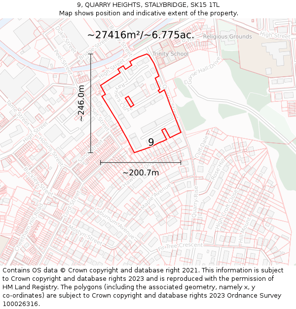 9, QUARRY HEIGHTS, STALYBRIDGE, SK15 1TL: Plot and title map