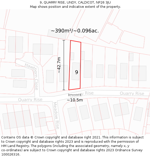 9, QUARRY RISE, UNDY, CALDICOT, NP26 3JU: Plot and title map