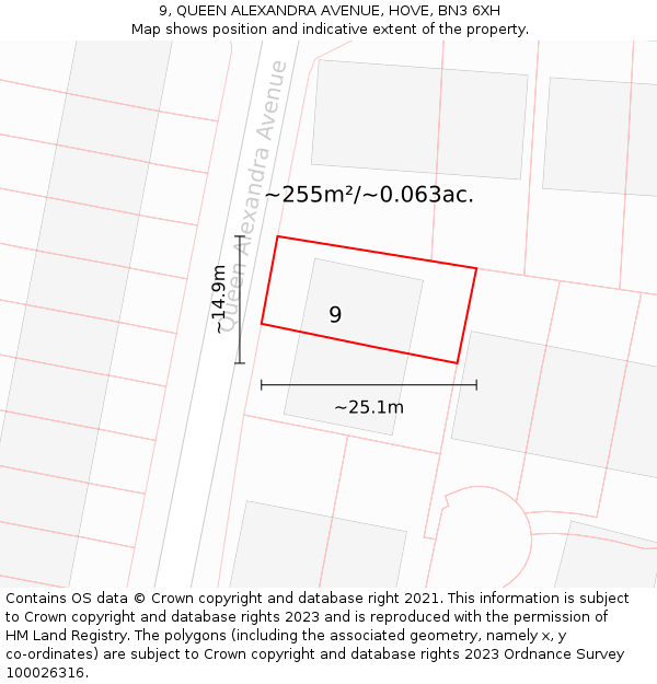 9, QUEEN ALEXANDRA AVENUE, HOVE, BN3 6XH: Plot and title map