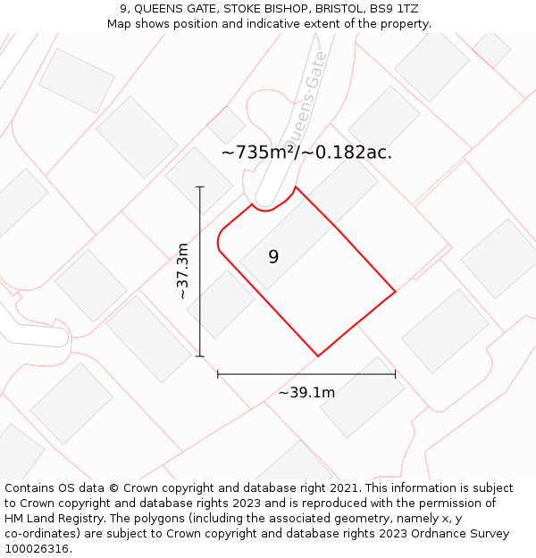 9, QUEENS GATE, STOKE BISHOP, BRISTOL, BS9 1TZ: Plot and title map