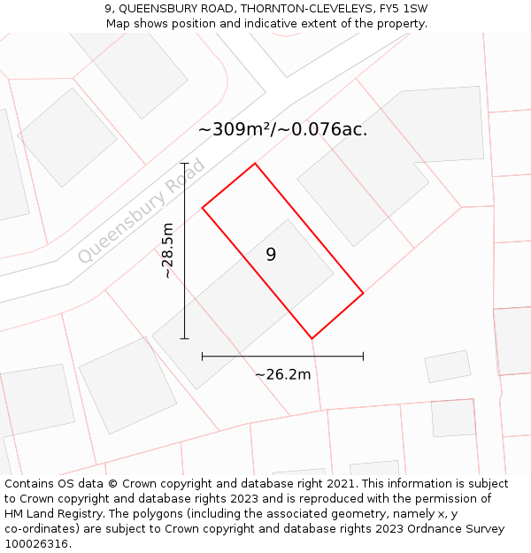 9, QUEENSBURY ROAD, THORNTON-CLEVELEYS, FY5 1SW: Plot and title map