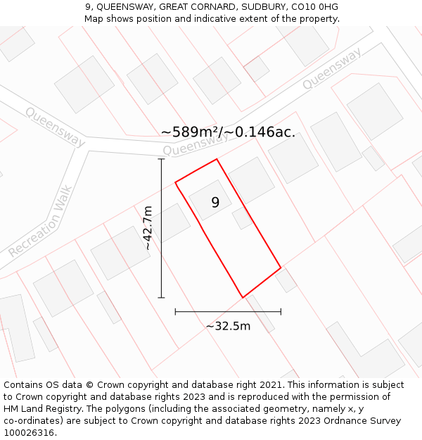 9, QUEENSWAY, GREAT CORNARD, SUDBURY, CO10 0HG: Plot and title map