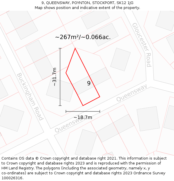 9, QUEENSWAY, POYNTON, STOCKPORT, SK12 1JG: Plot and title map