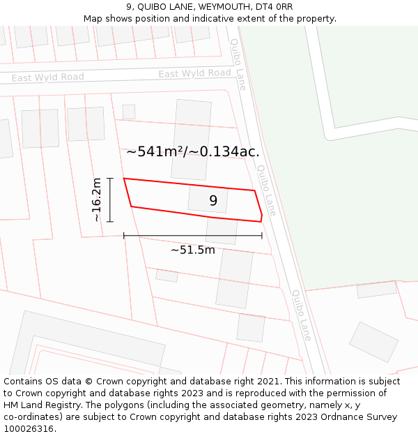 9, QUIBO LANE, WEYMOUTH, DT4 0RR: Plot and title map